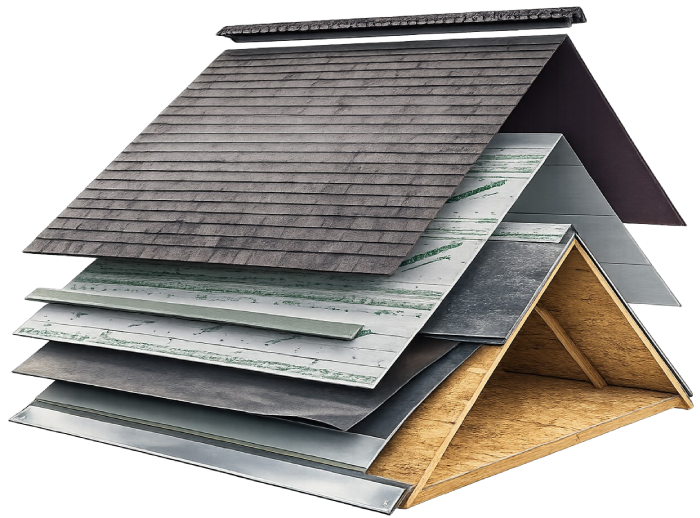 illustration of complex roofing layers